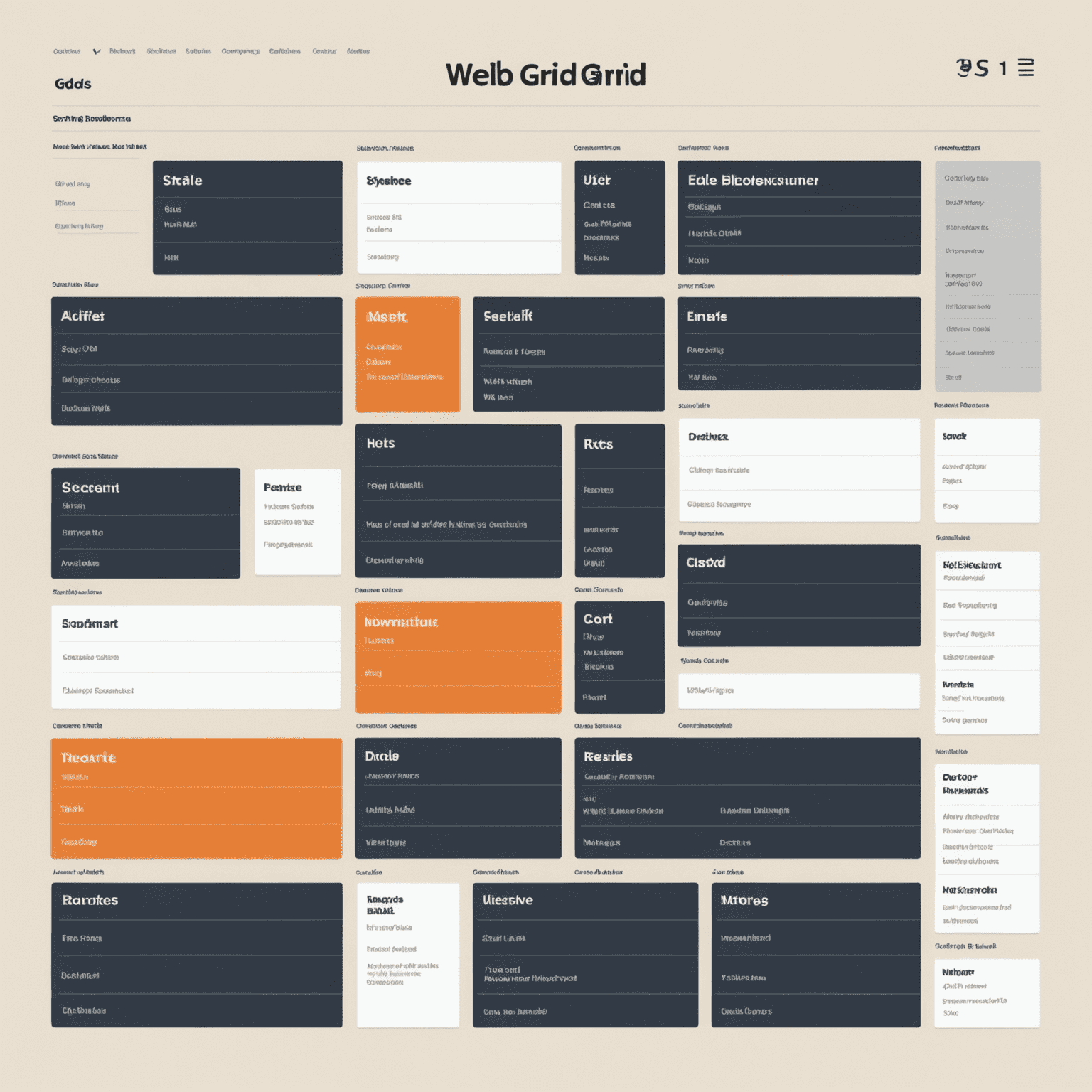 Diagrama visual de una cuadrícula CSS mostrando filas y columnas con elementos web distribuidos en ella